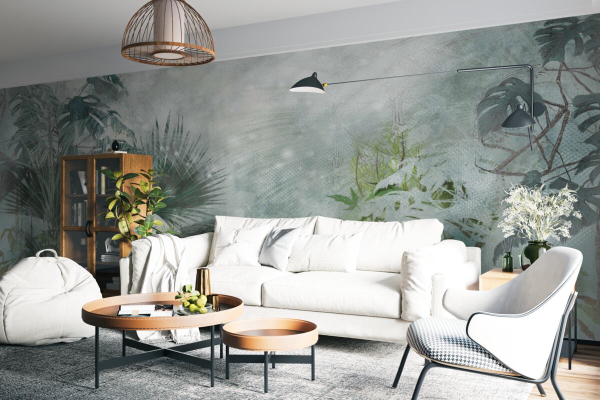 Fototapet dimineață tropicală pe o apă învăluită în ceață