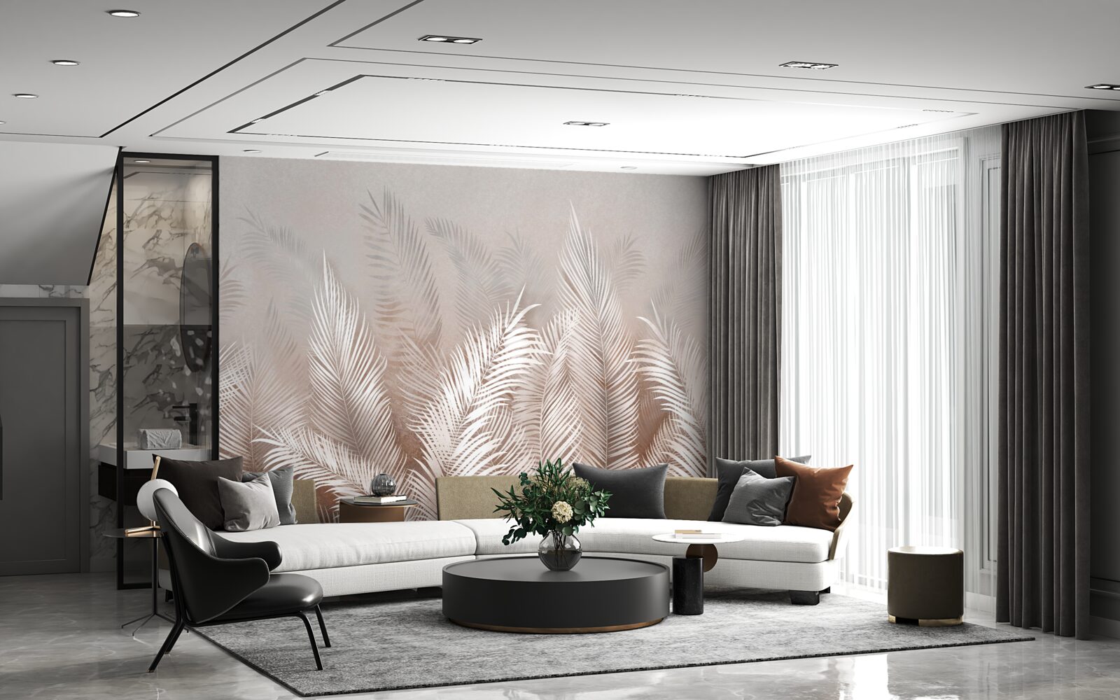 Fototapet frunze de palmier în nuanțe de bej