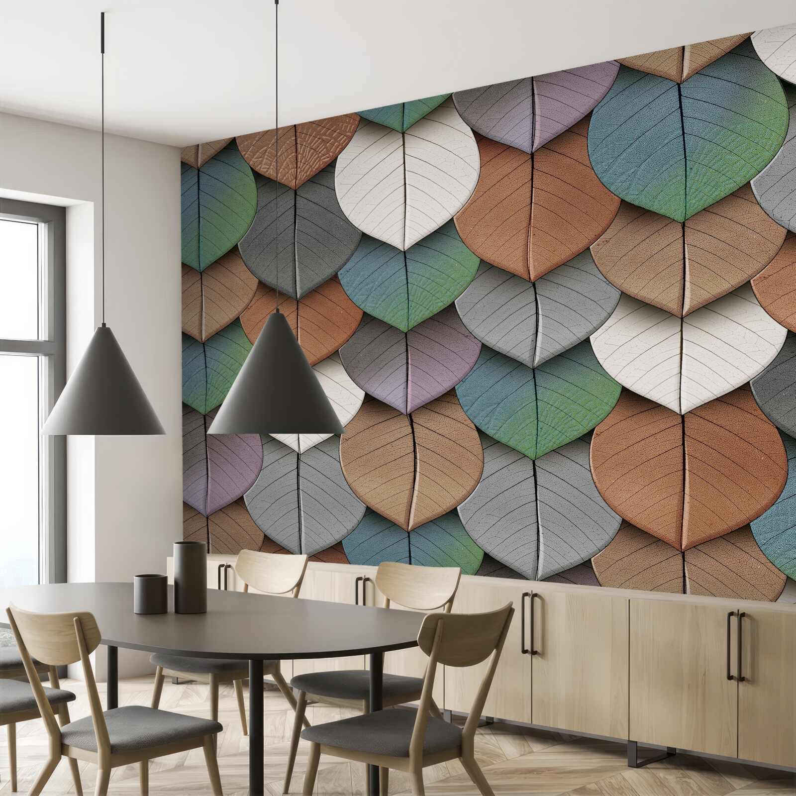 Fototapet abstracție de toamnă de frunze și flori