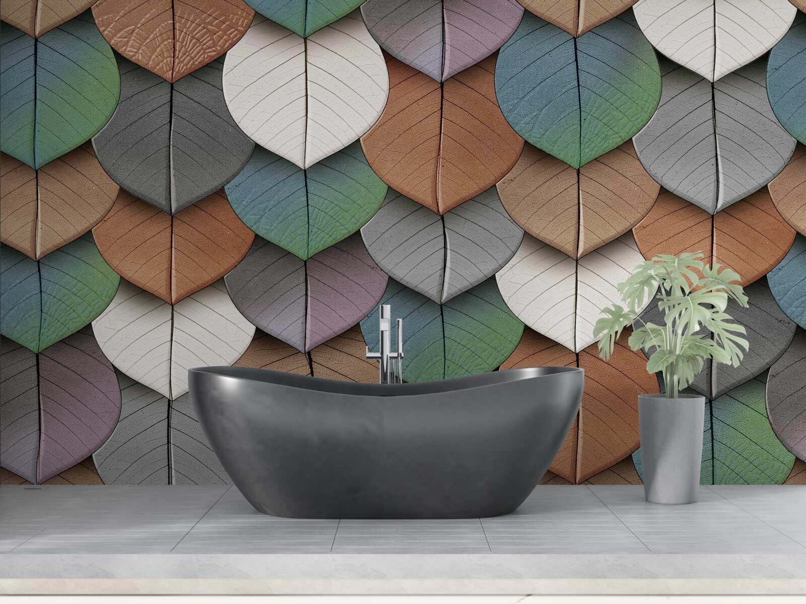 Fototapet abstracție de toamnă de frunze și flori