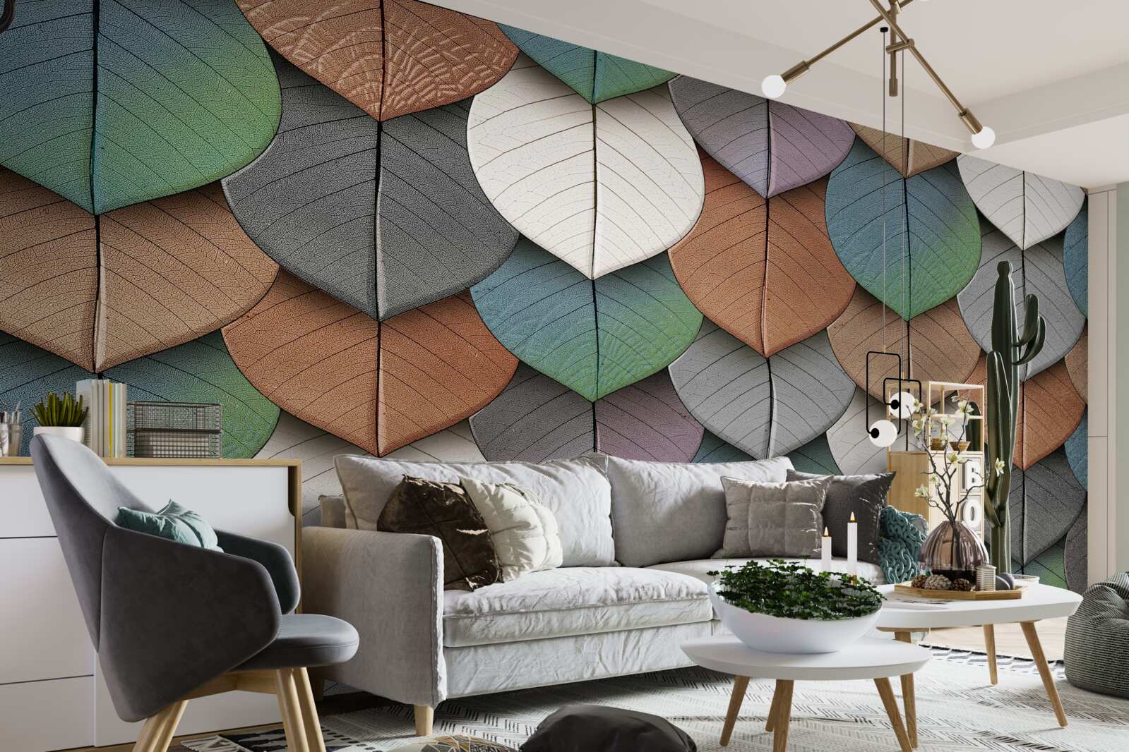 Fototapet abstracție de toamnă de frunze și flori