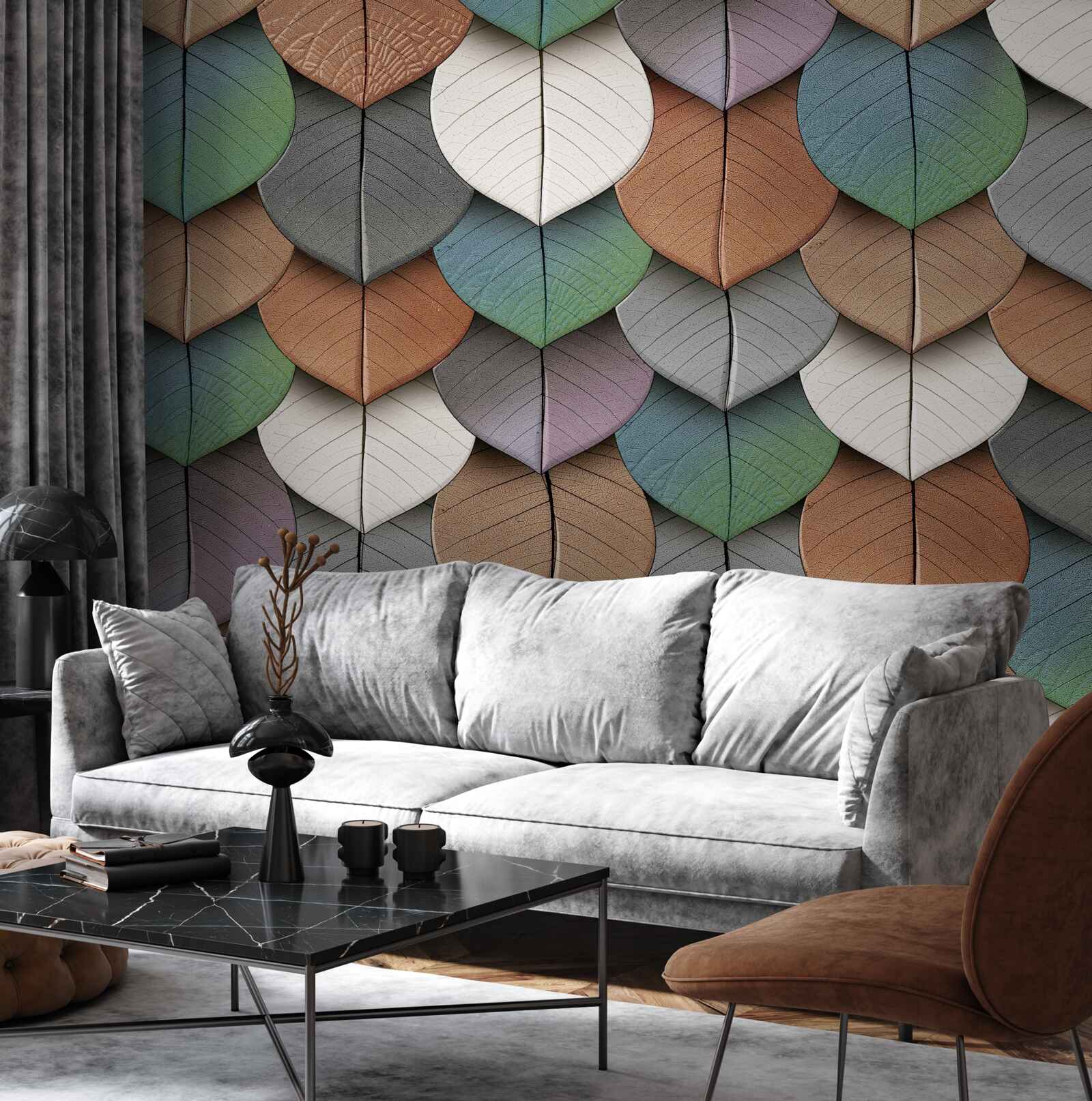 Fototapet abstracție de toamnă de frunze și flori