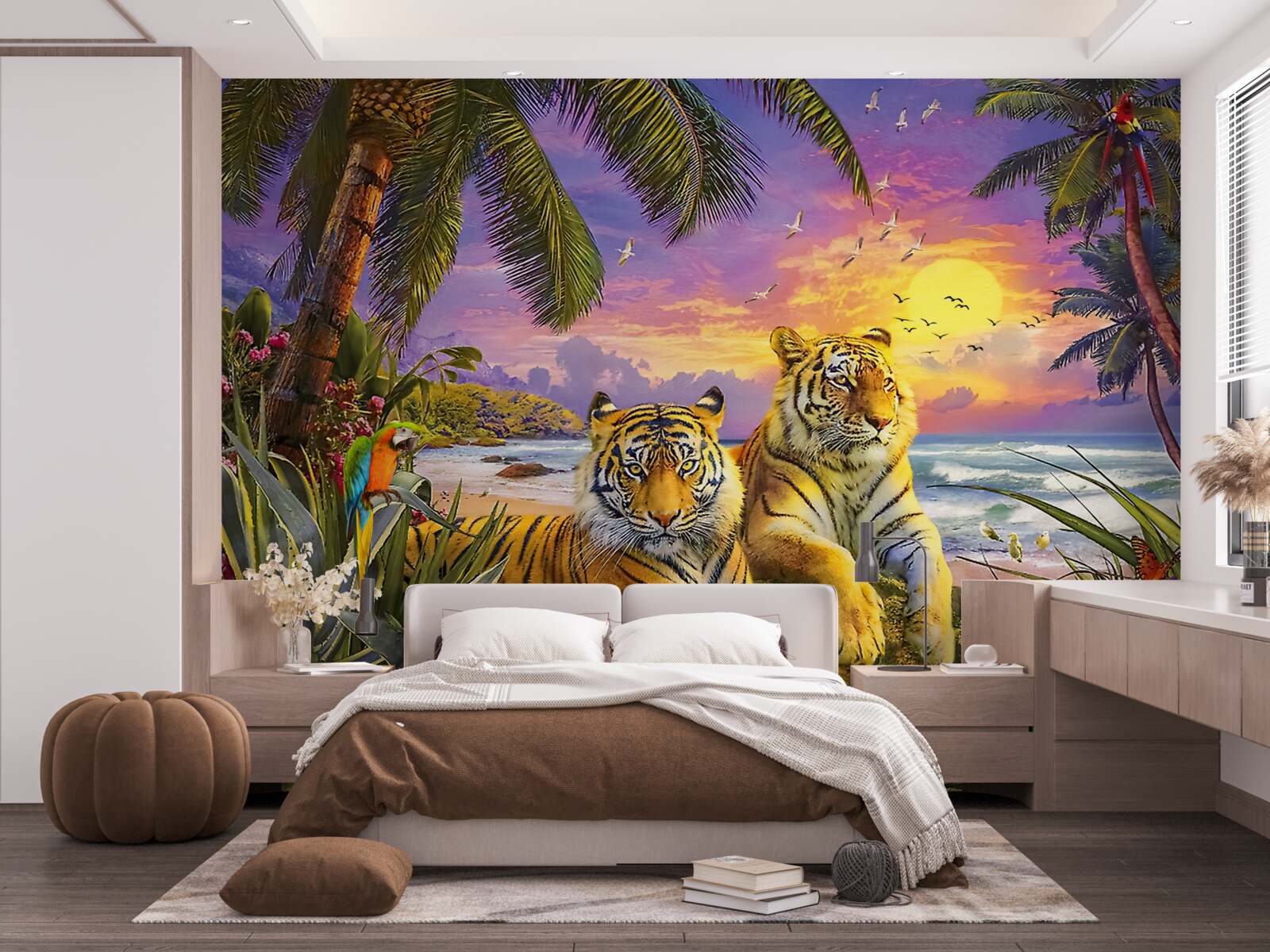 Fototapet doi tigri pe un cer tropical la asfințit