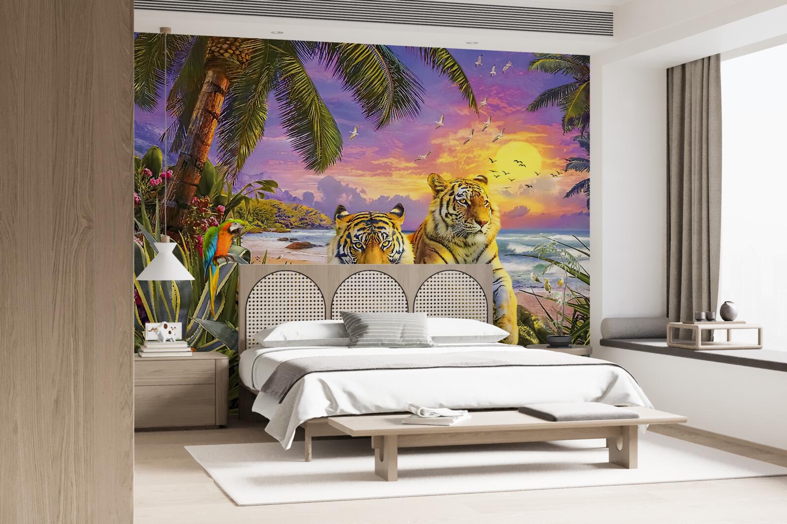 Fototapet doi tigri pe un cer tropical la asfințit