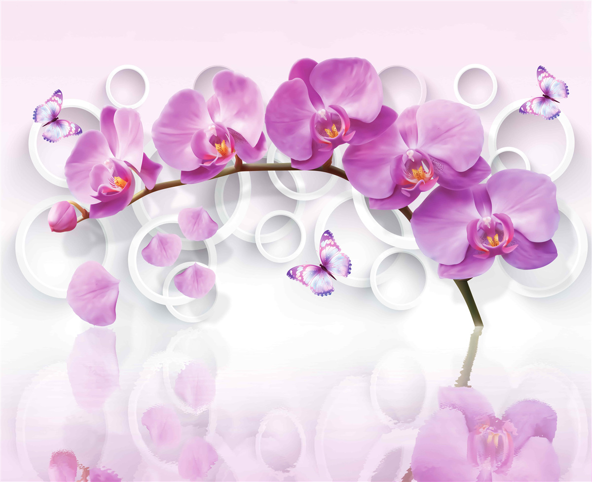 Fototapet trunchiul unei orhidee mari decorate cu flori