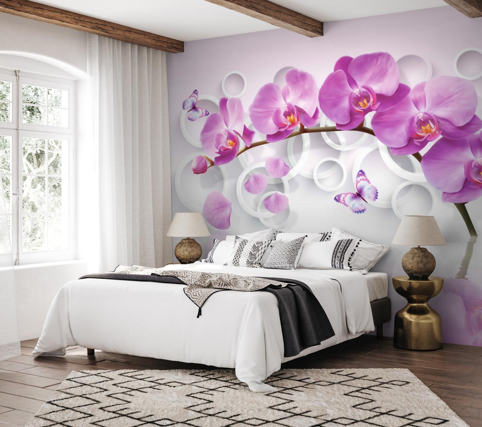 Fototapet trunchiul unei orhidee mari decorate cu flori