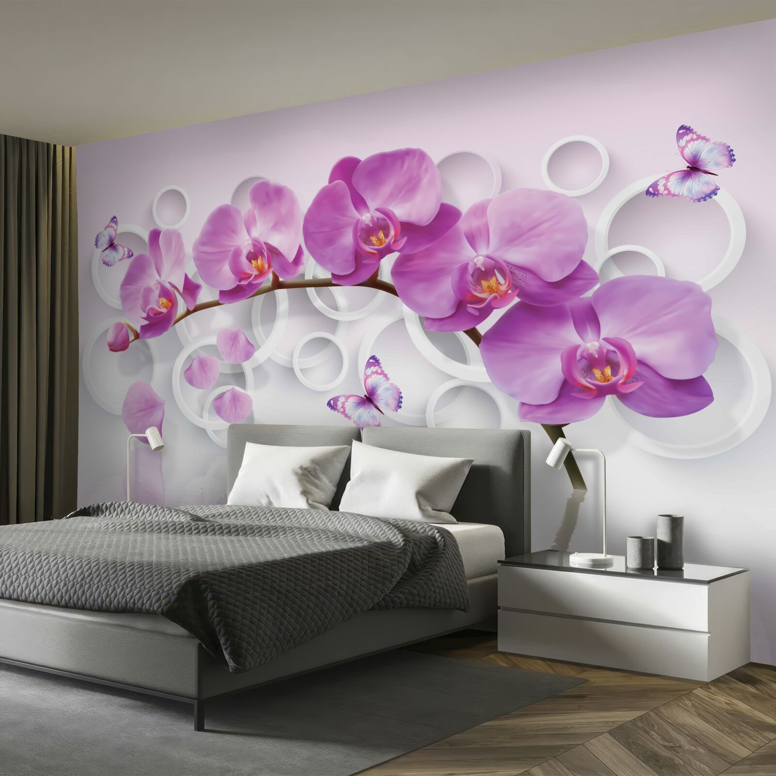 Fototapet trunchiul unei orhidee mari decorate cu flori