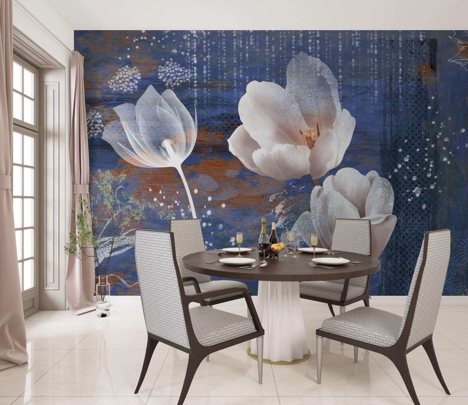 Fototapet lalele ajurate cu muguri albi