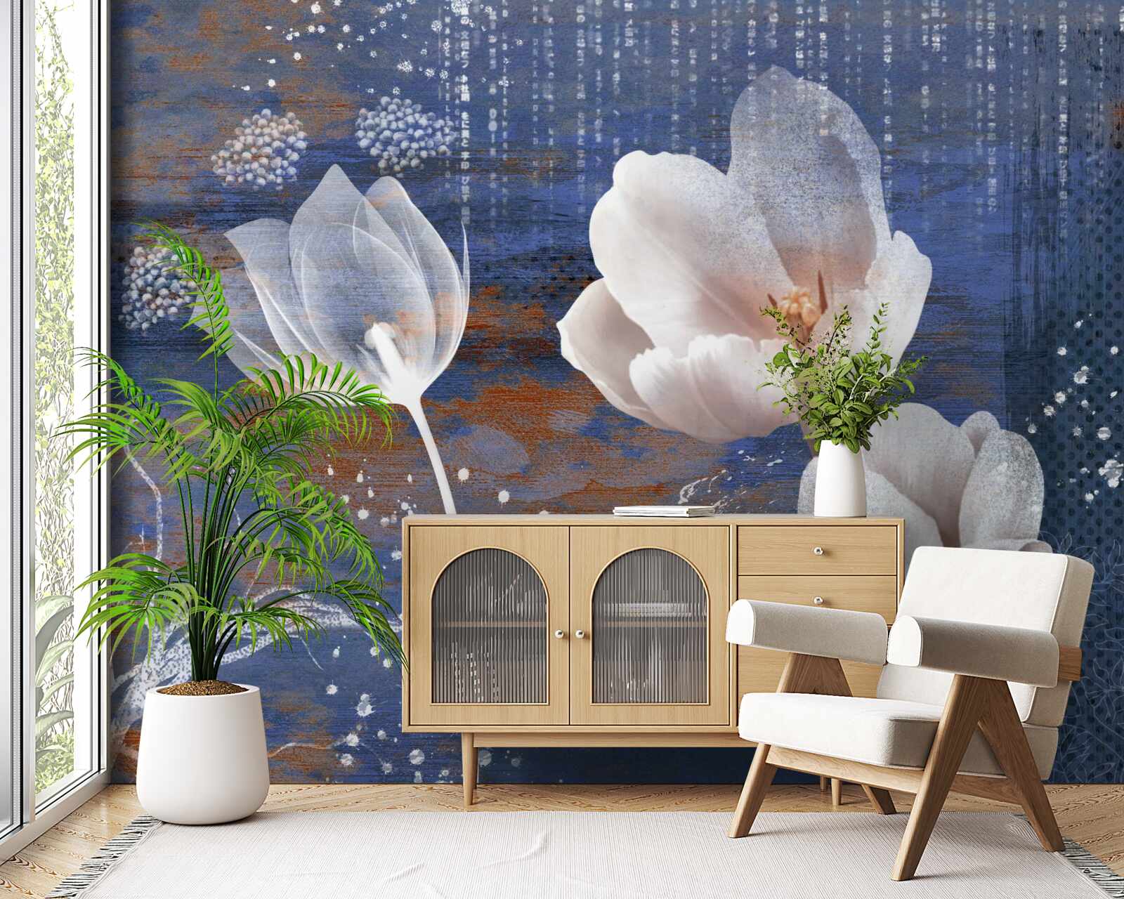 Fototapet lalele ajurate cu muguri albi