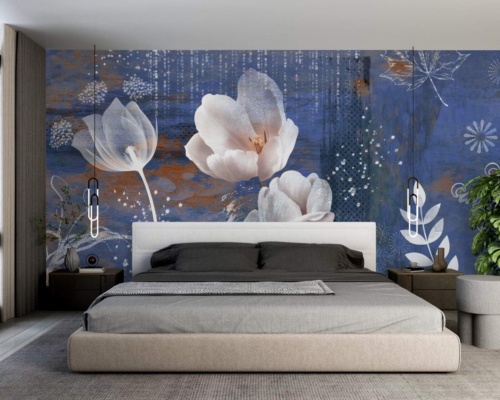 Fototapet lalele ajurate cu muguri albi