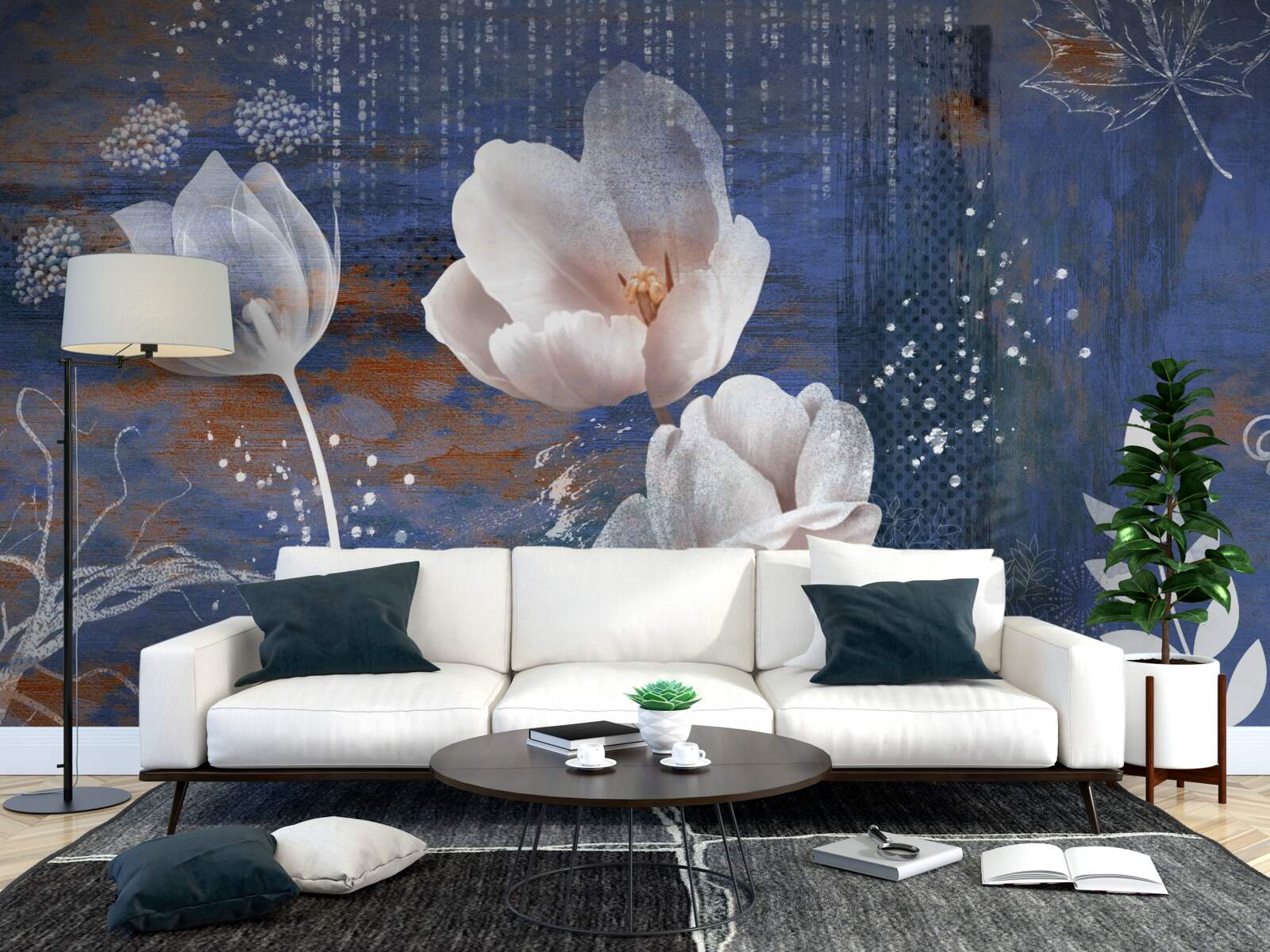 Fototapet lalele ajurate cu muguri albi