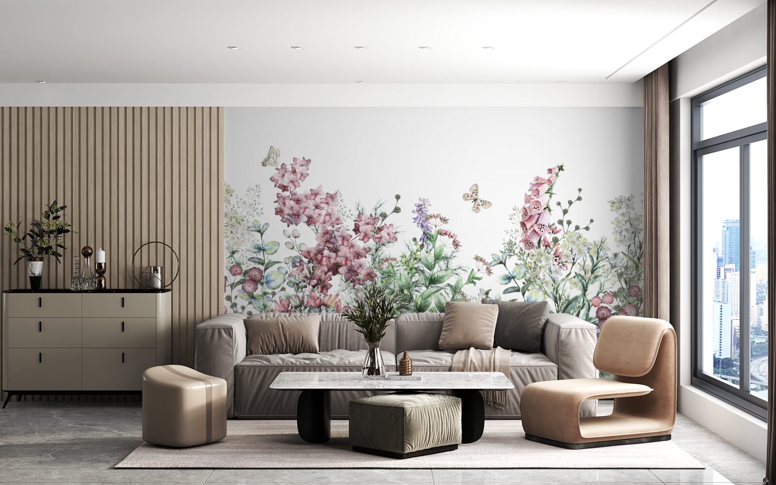 Fototapet un câmp cu pajiști, plăcut ochiului cu culorile sale vii