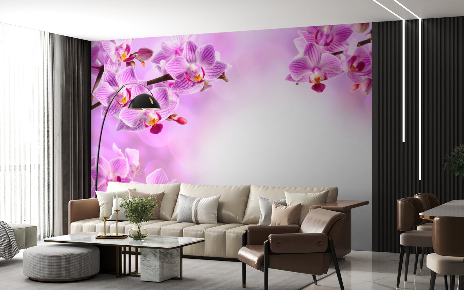 Fototapet ramuri de orhidee liliac acoperite cu flori