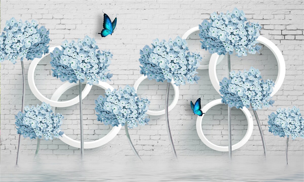 Fototapet ramuri de liliac cu flori albastre pe un fundal ambiguu