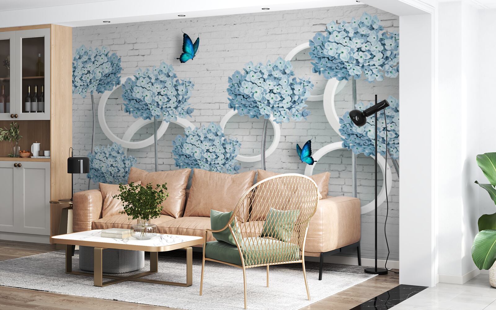 Fototapet ramuri de liliac cu flori albastre pe un fundal ambiguu