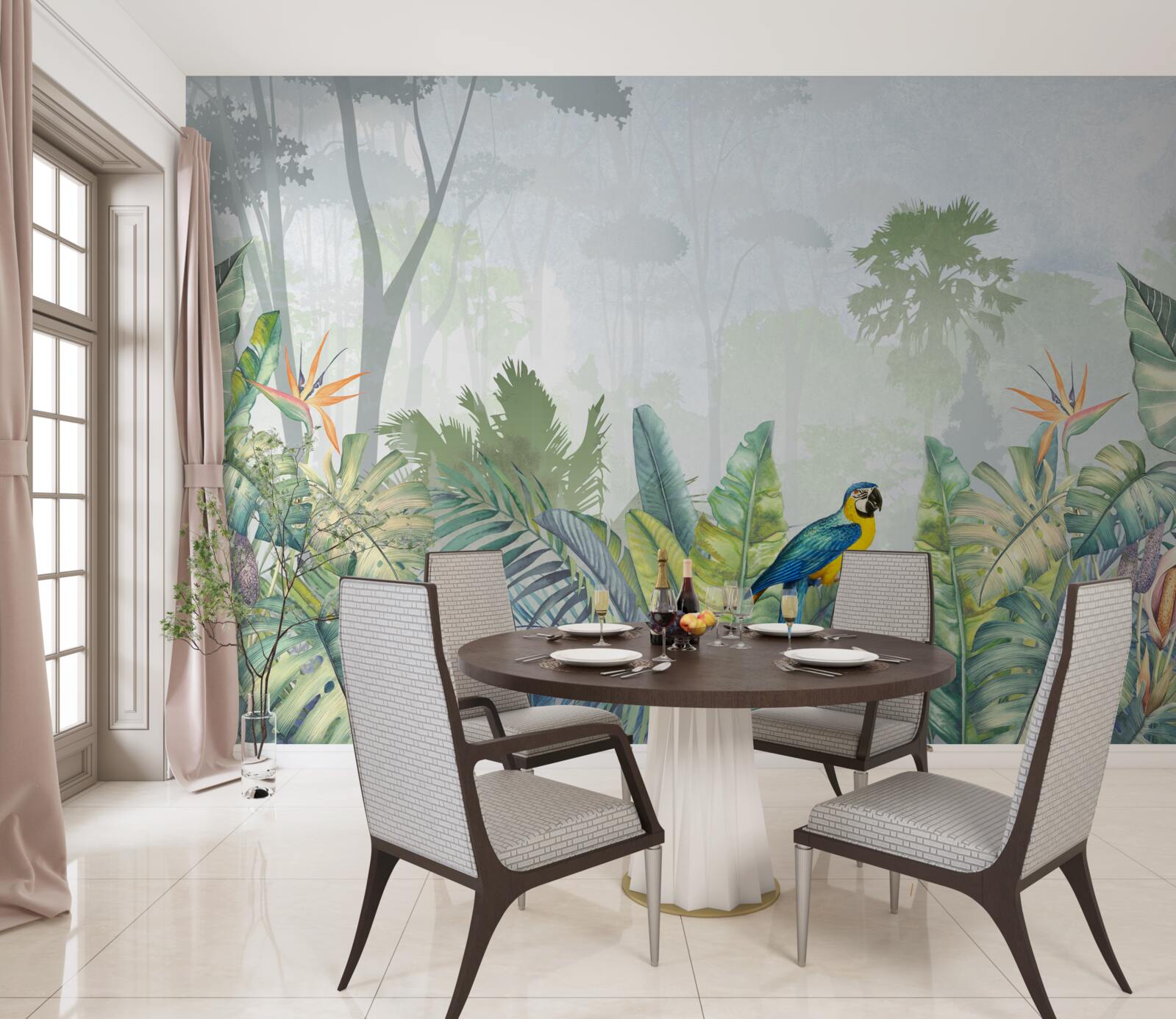 Fototapet un papagal se relaxează pe o frunză de palmier