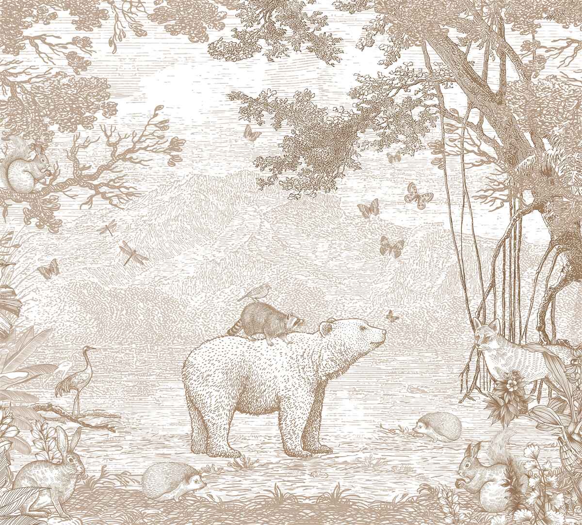 Fototapet un urs se plimbă printr-o pădure înzăpezită