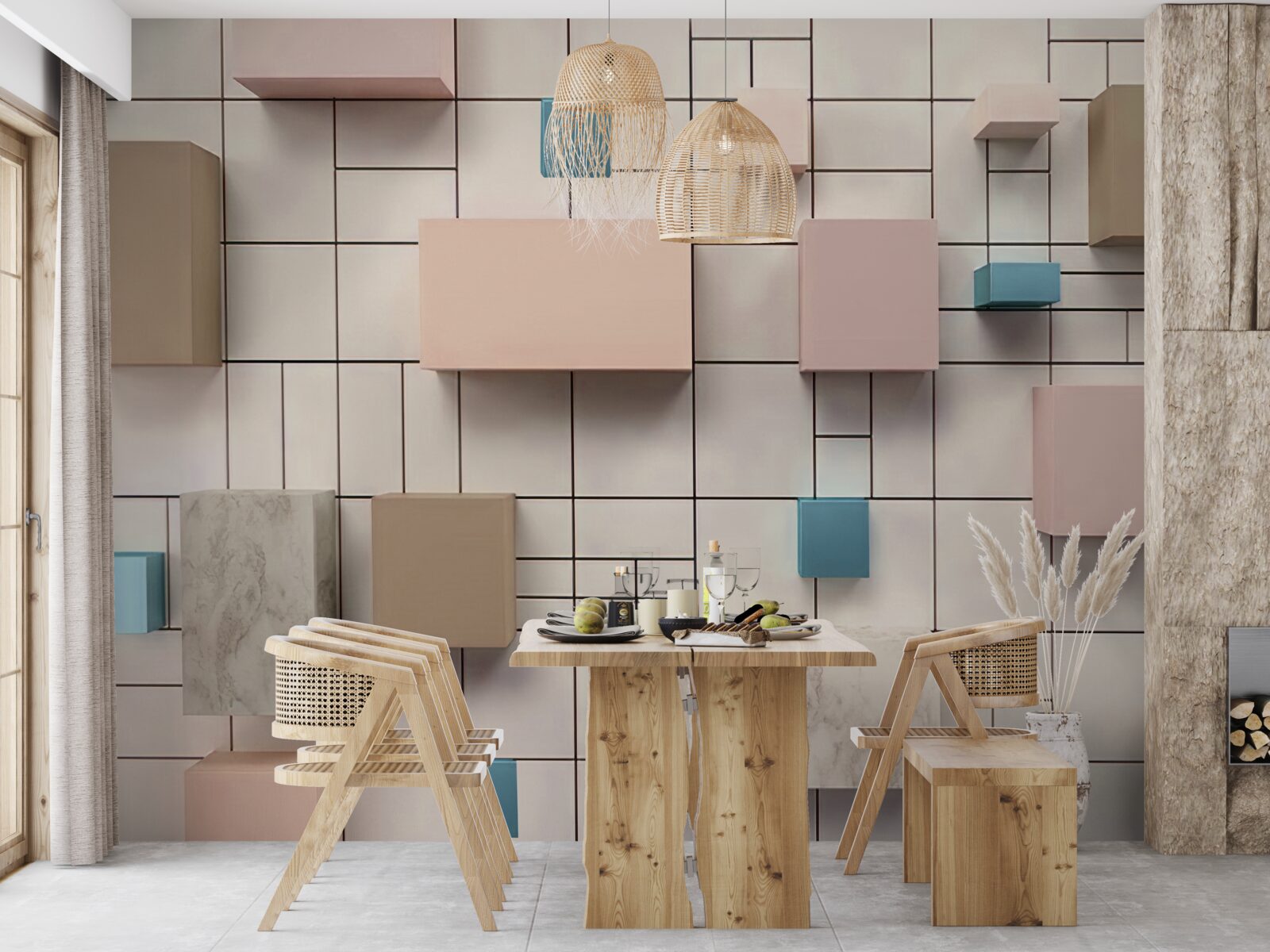 Fototapet dreptunghiuri spațioase care plutesc în aer