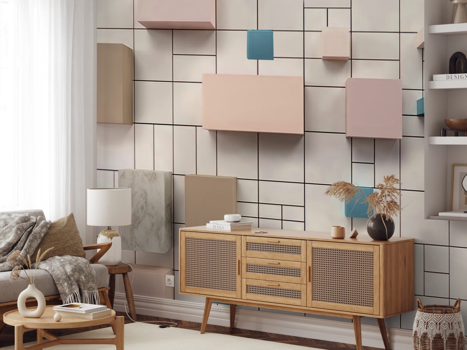 Fototapet dreptunghiuri spațioase care plutesc în aer