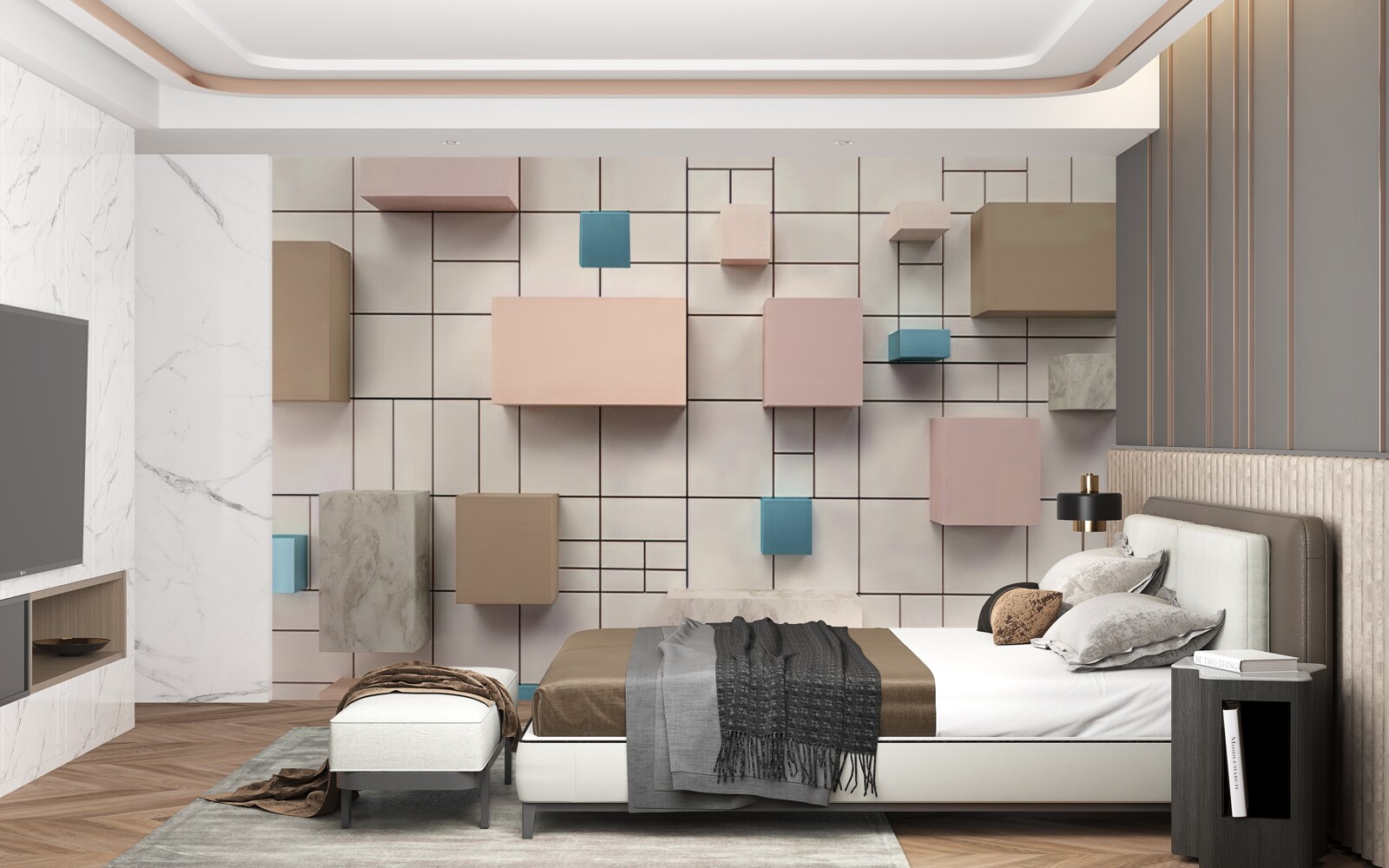 Fototapet dreptunghiuri spațioase care plutesc în aer