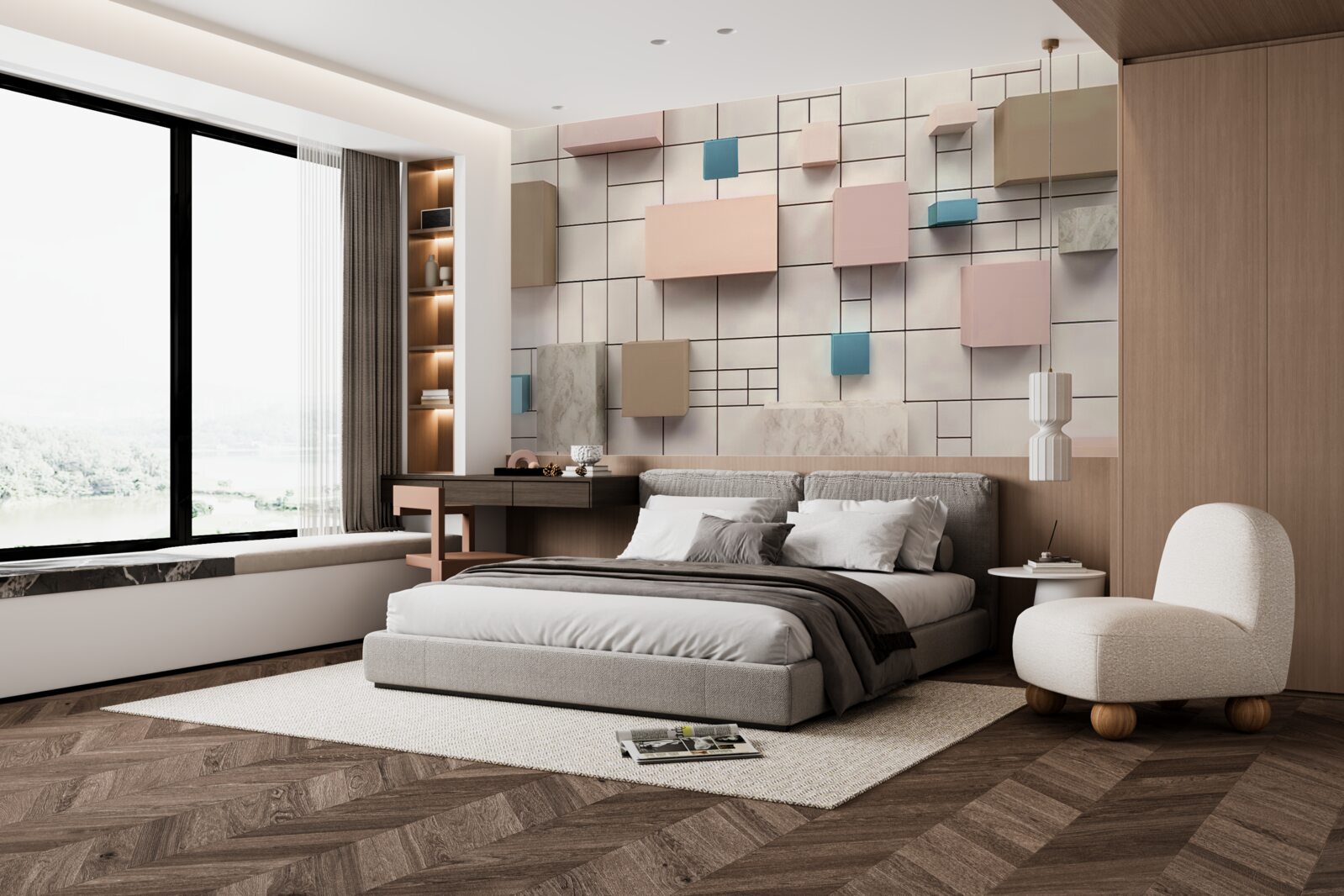 Fototapet dreptunghiuri spațioase care plutesc în aer