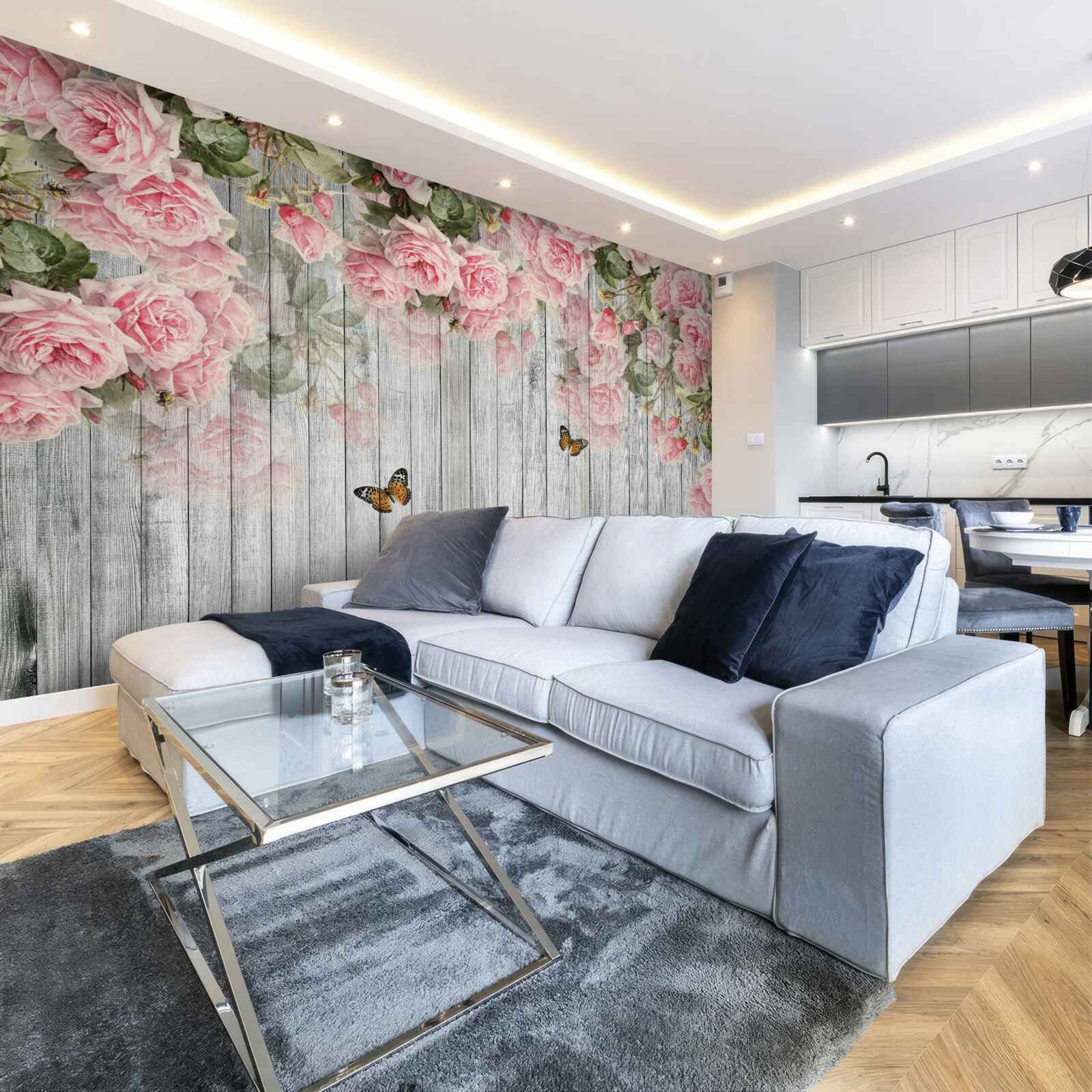 Fototapet agățat trandafiri roz luxuriante