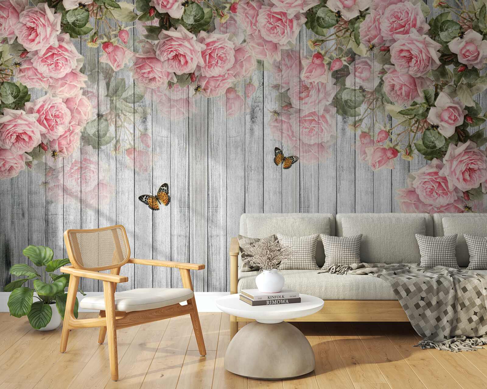 Fototapet agățat trandafiri roz luxuriante