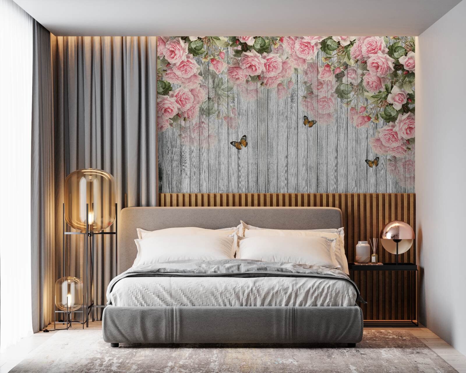 Fototapet agățat trandafiri roz luxuriante