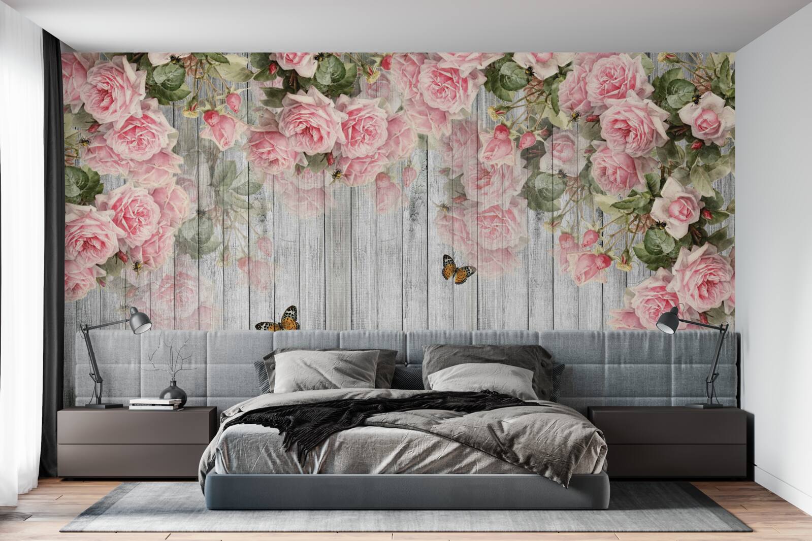 Fototapet agățat trandafiri roz luxuriante