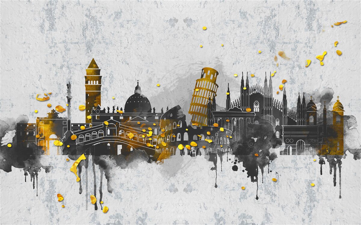 Fototapet siluete de monumente romane, înconjurate de întuneric