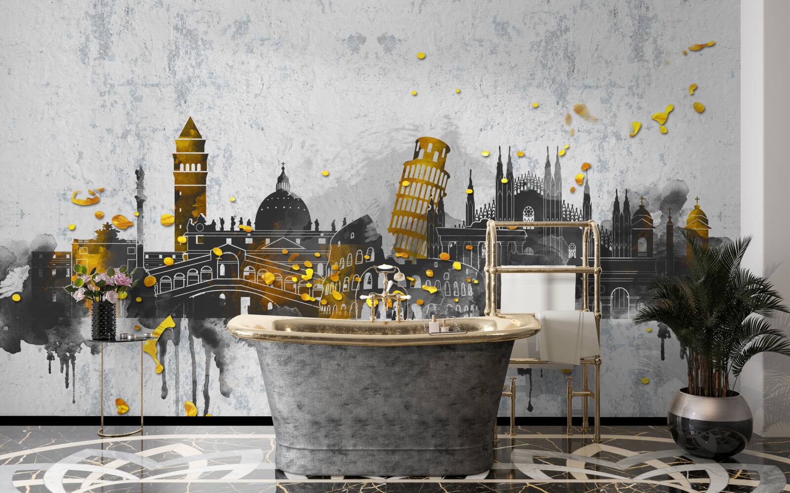 Fototapet siluete de monumente romane, înconjurate de întuneric