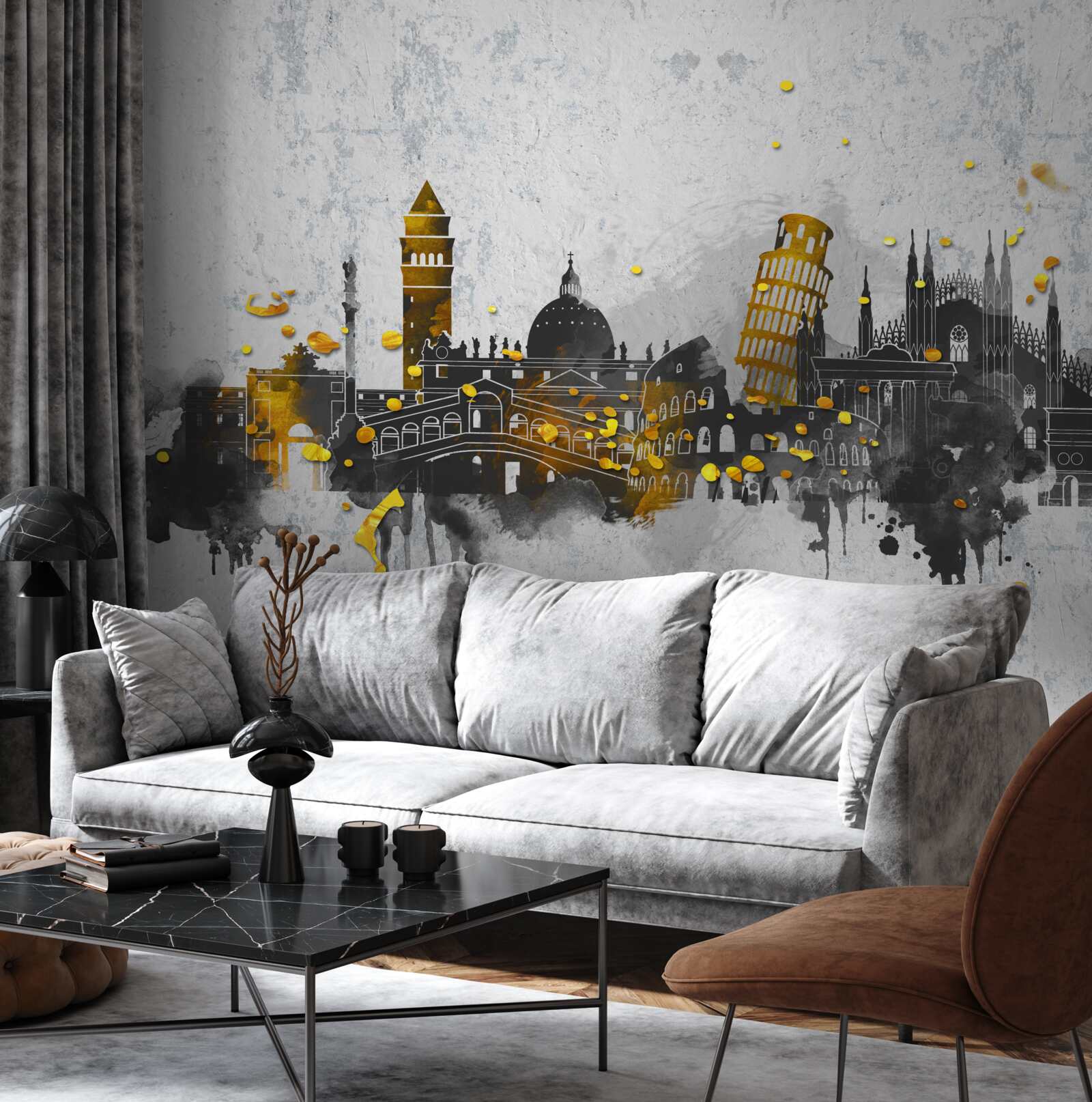 Fototapet siluete de monumente romane, înconjurate de întuneric