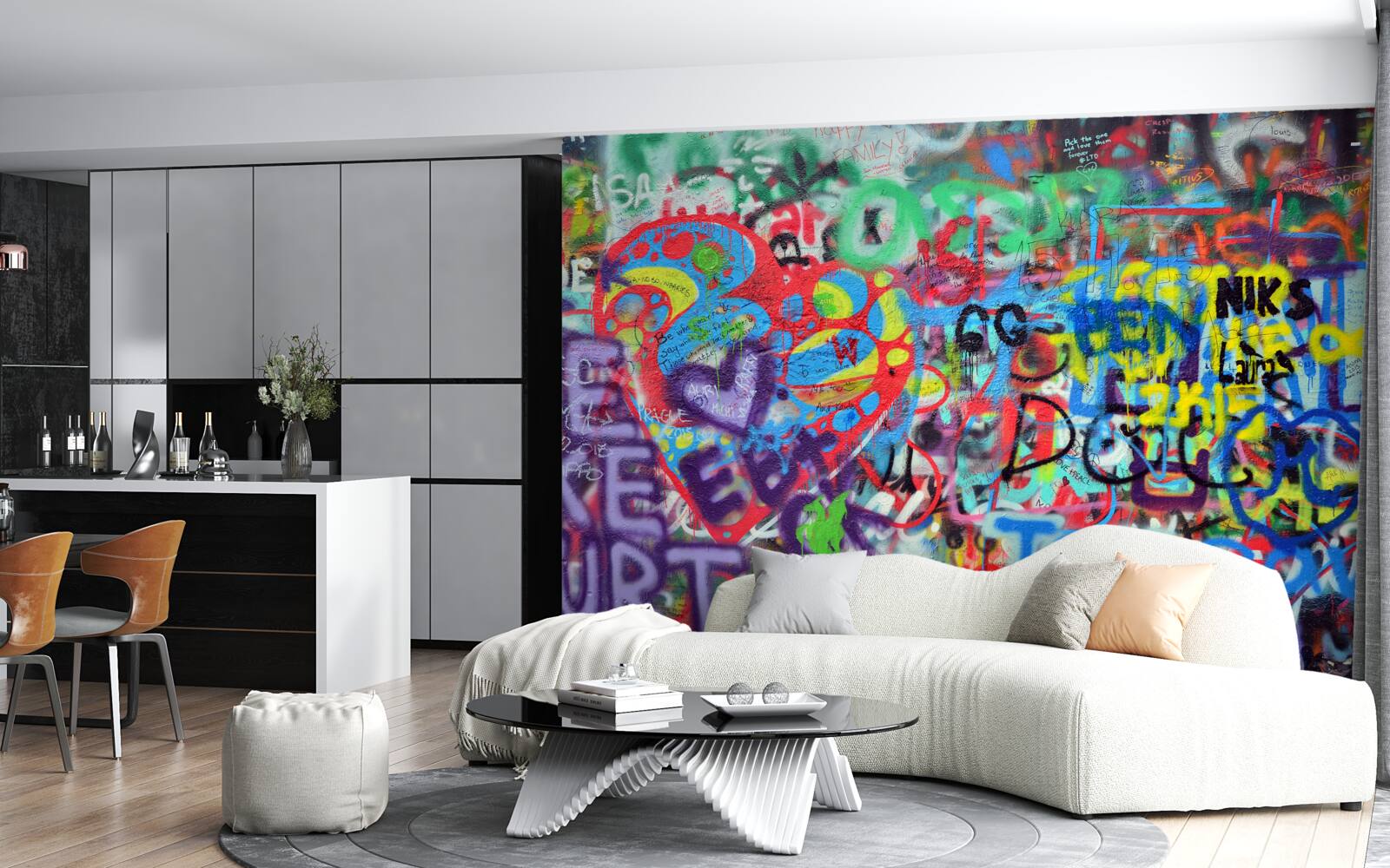 Fototapet graffiti desenat pe un perete