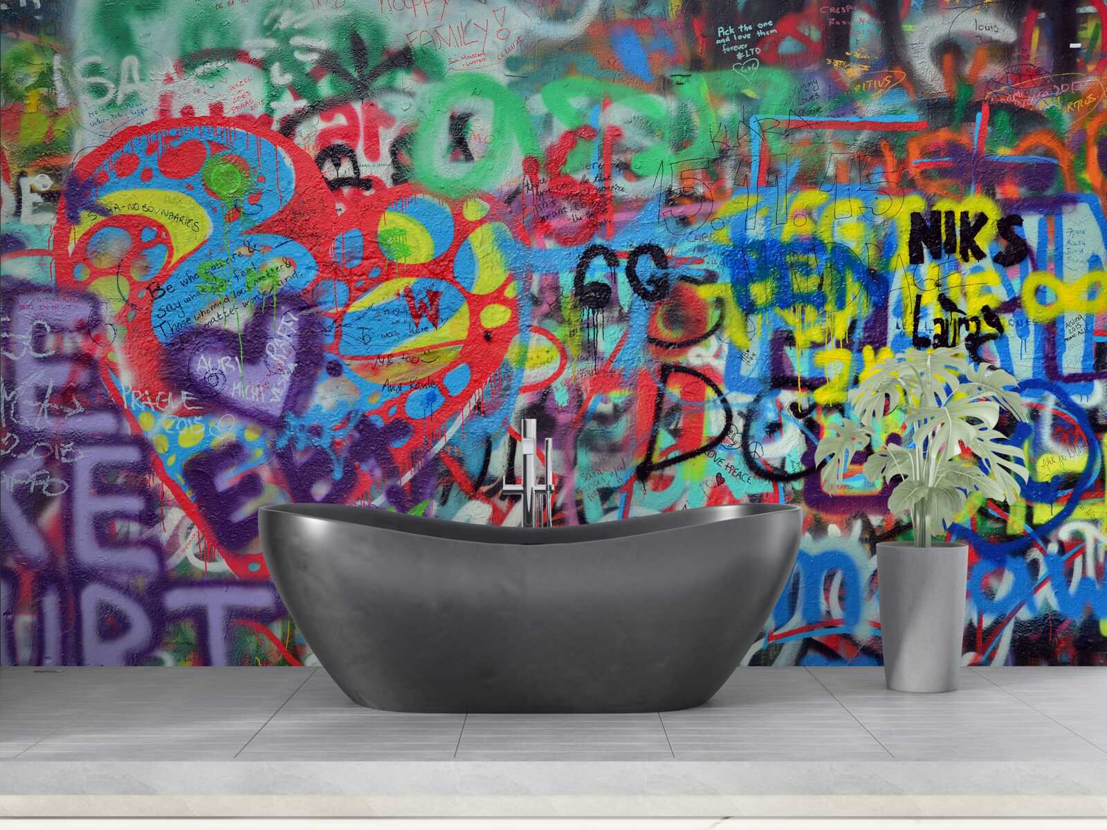 Fototapet graffiti desenat pe un perete