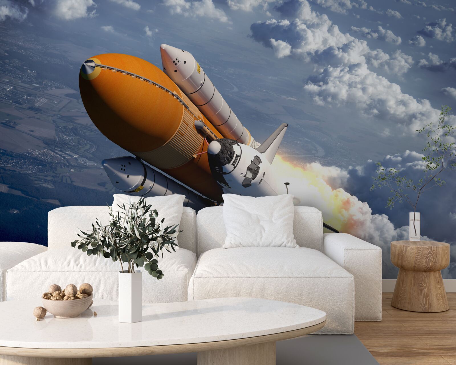 Fototapet o rachetă zboară printre nori