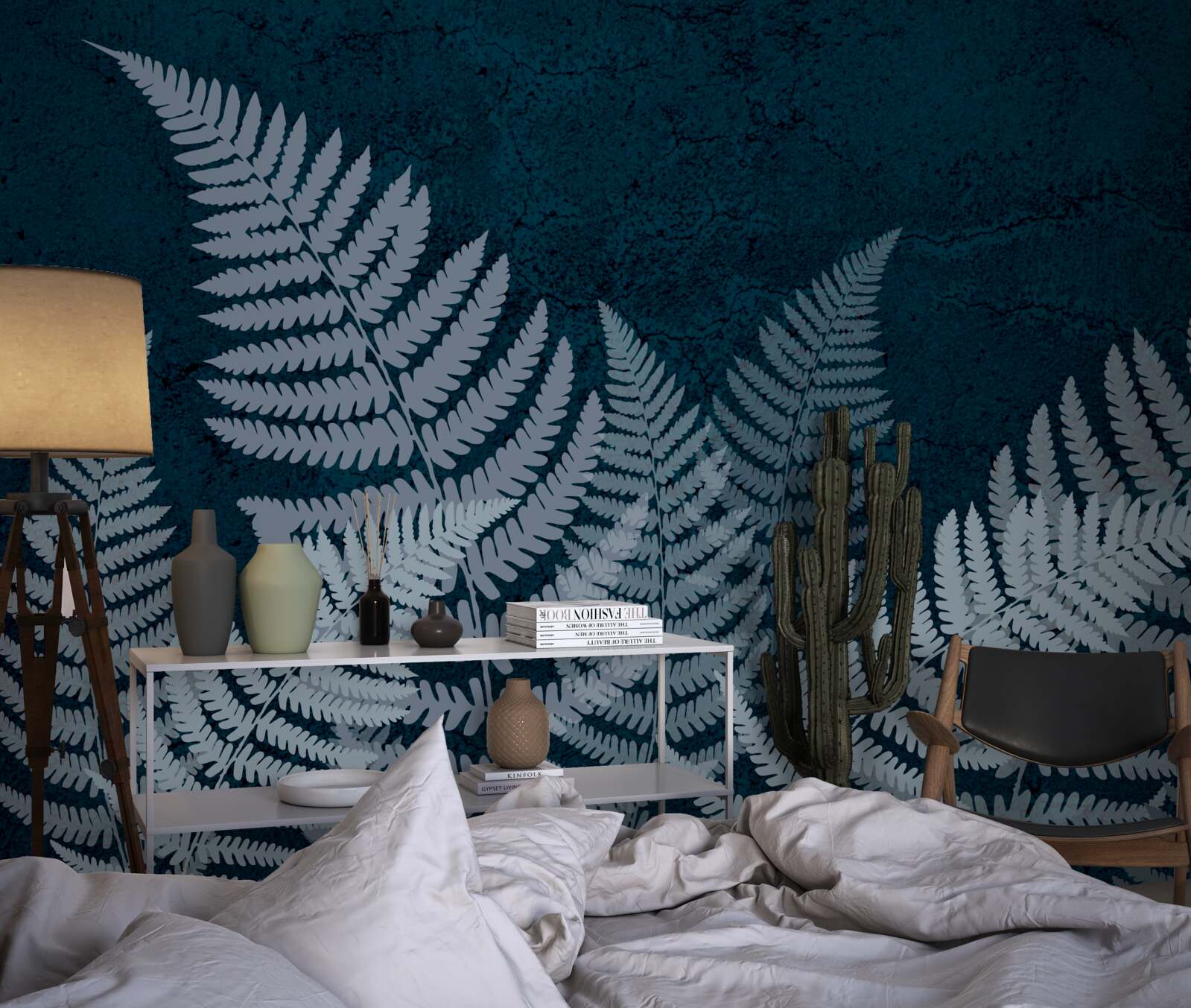 Fototapet Frunze de ferigă strălucitoare într-o noapte mohorâtă