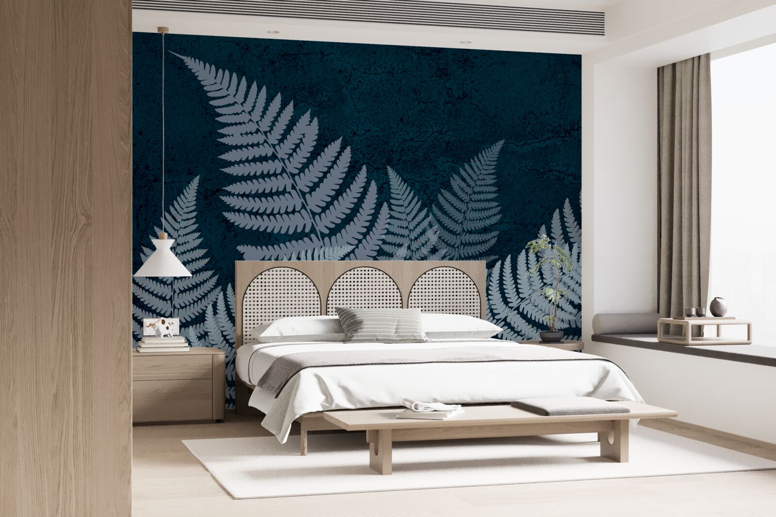 Fototapet Frunze de ferigă strălucitoare într-o noapte mohorâtă