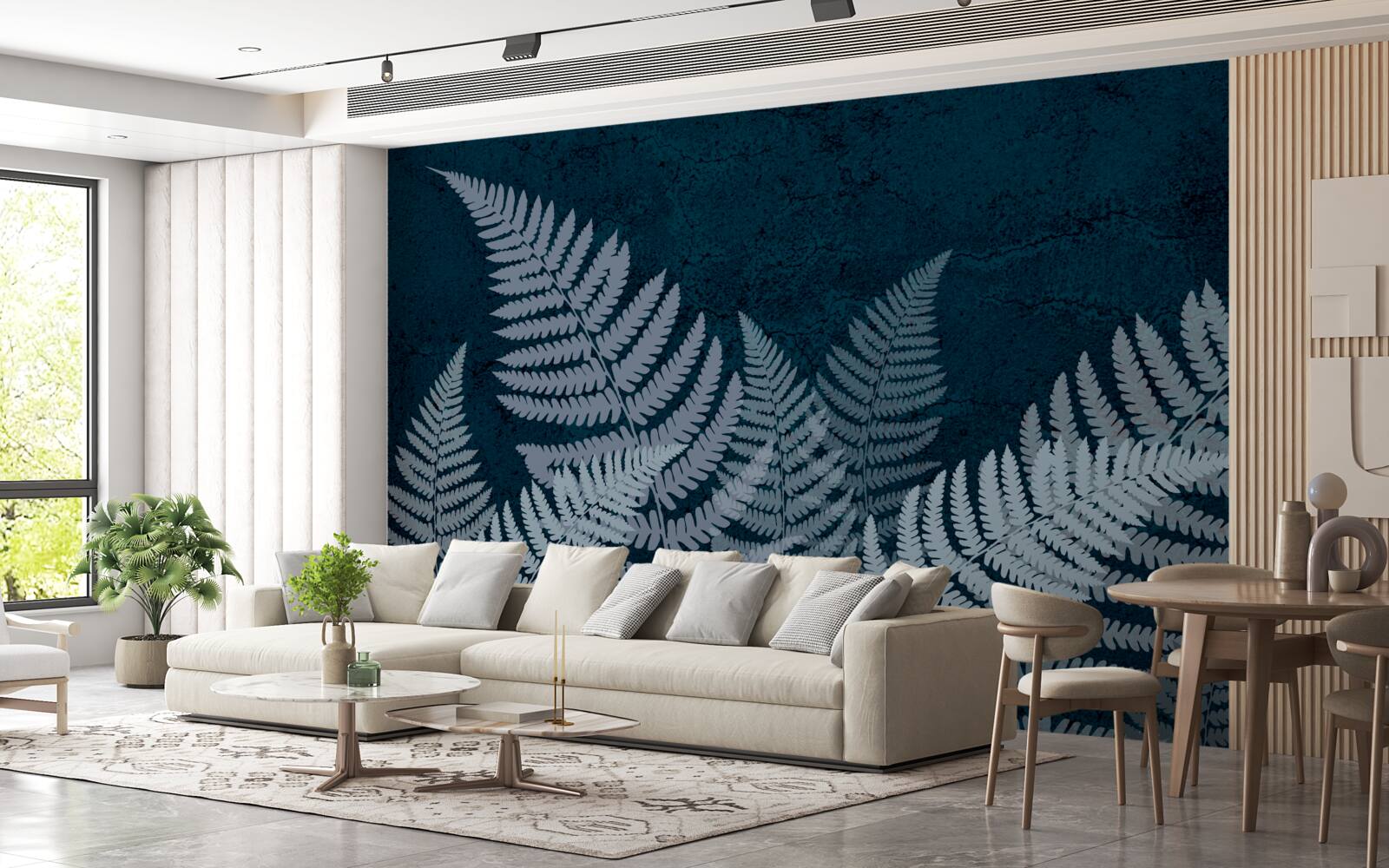 Fototapet Frunze de ferigă strălucitoare într-o noapte mohorâtă