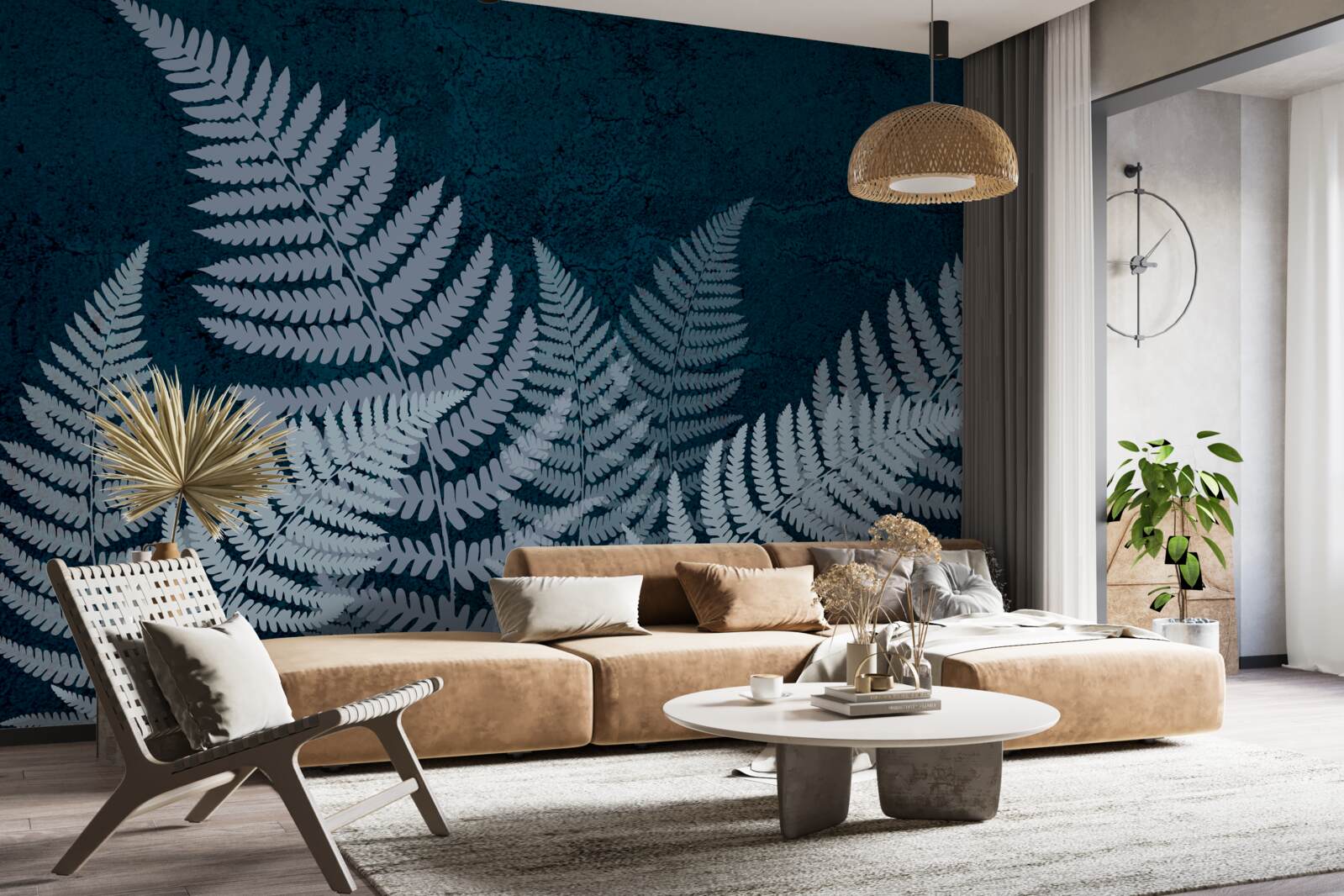 Fototapet Frunze de ferigă strălucitoare într-o noapte mohorâtă