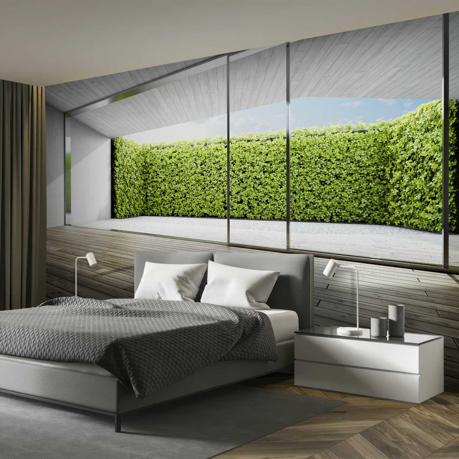 Fototapet balcon cu pereți transparenți cu vedere la grădină