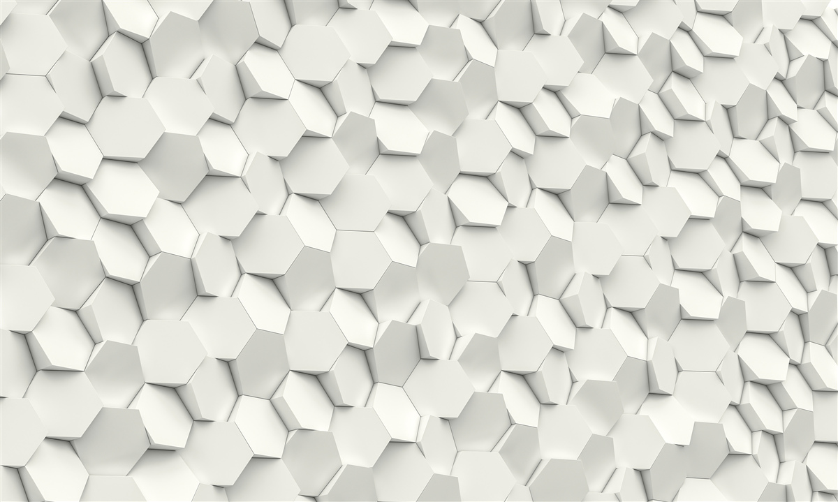 Fototapet hexagoane albe și gri cu volum