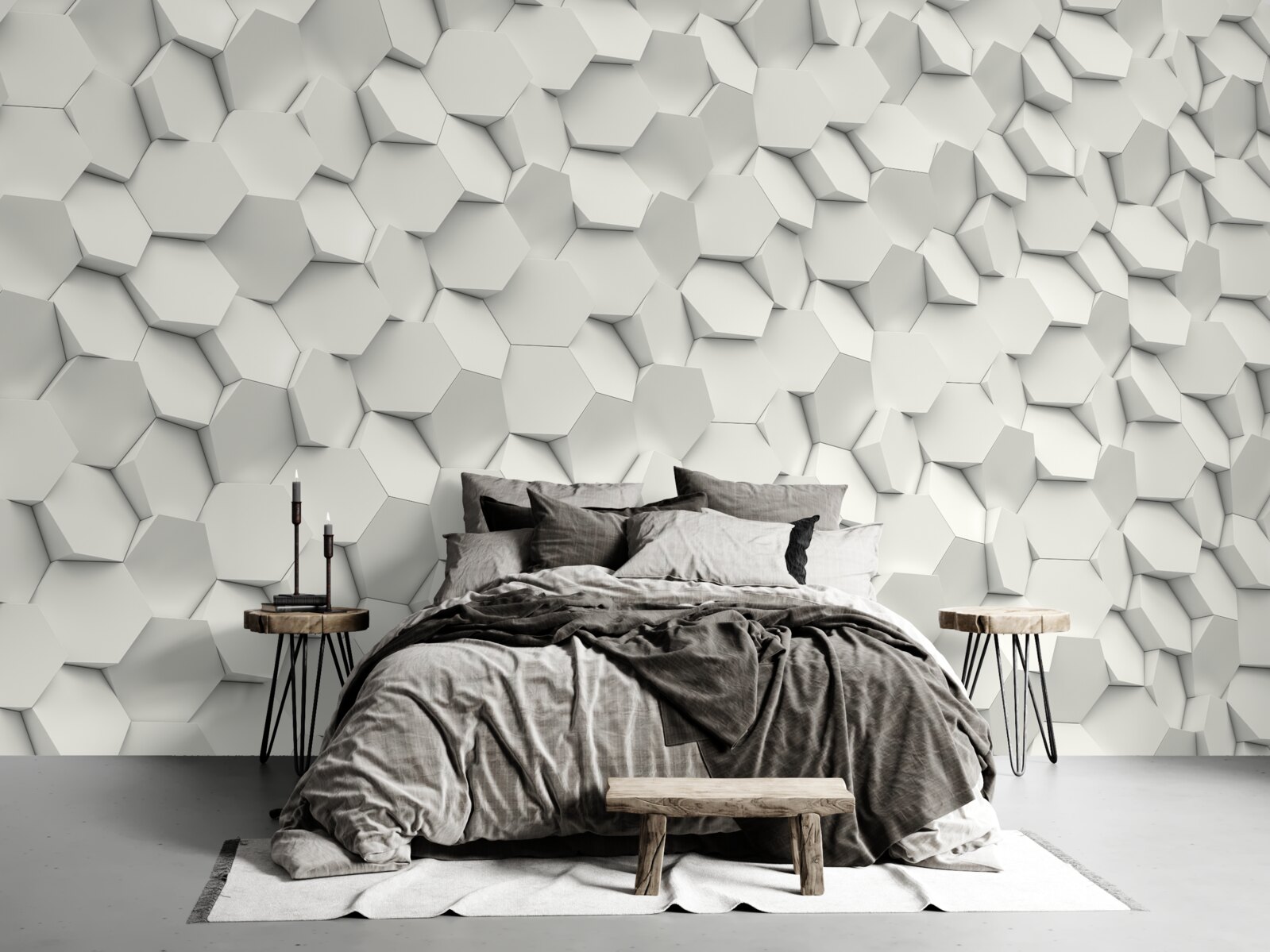 Fototapet hexagoane albe și gri cu volum