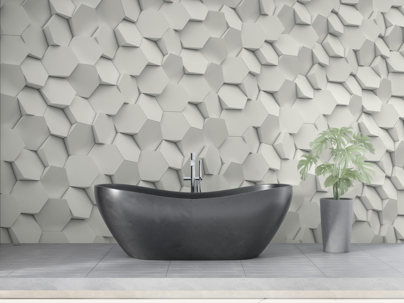 Fototapet hexagoane albe și gri cu volum