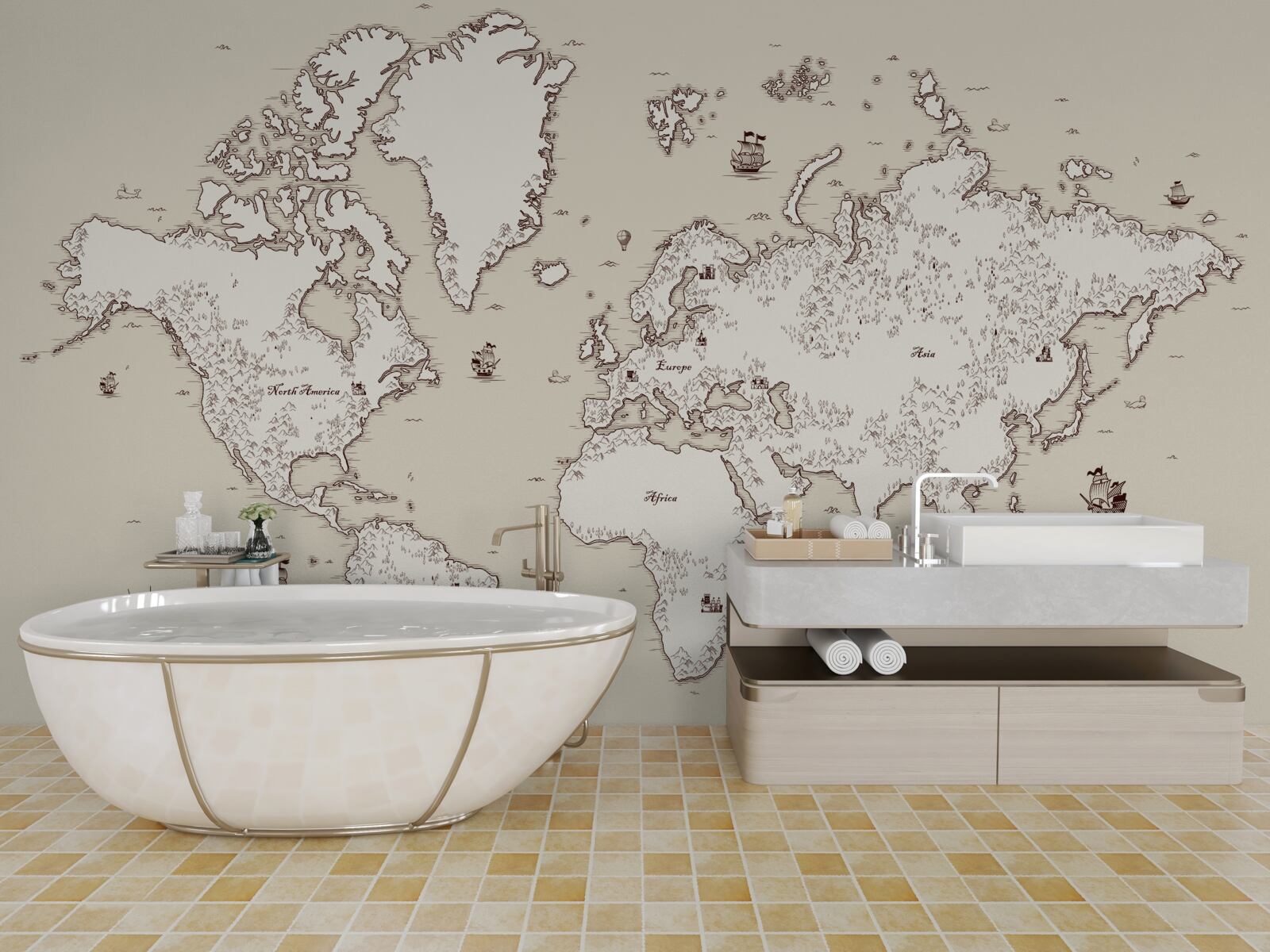 Fototapet harta lumii fără semne și simboluri