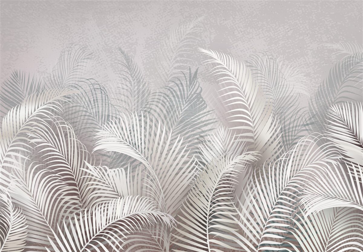 Fototapet ceața învăluie ușor frunzele maiestuoase de palmier