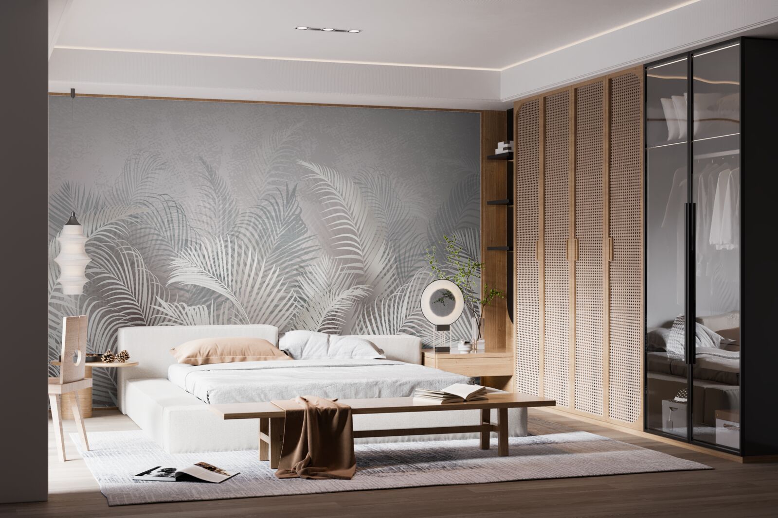 Fototapet ceața învăluie ușor frunzele maiestuoase de palmier