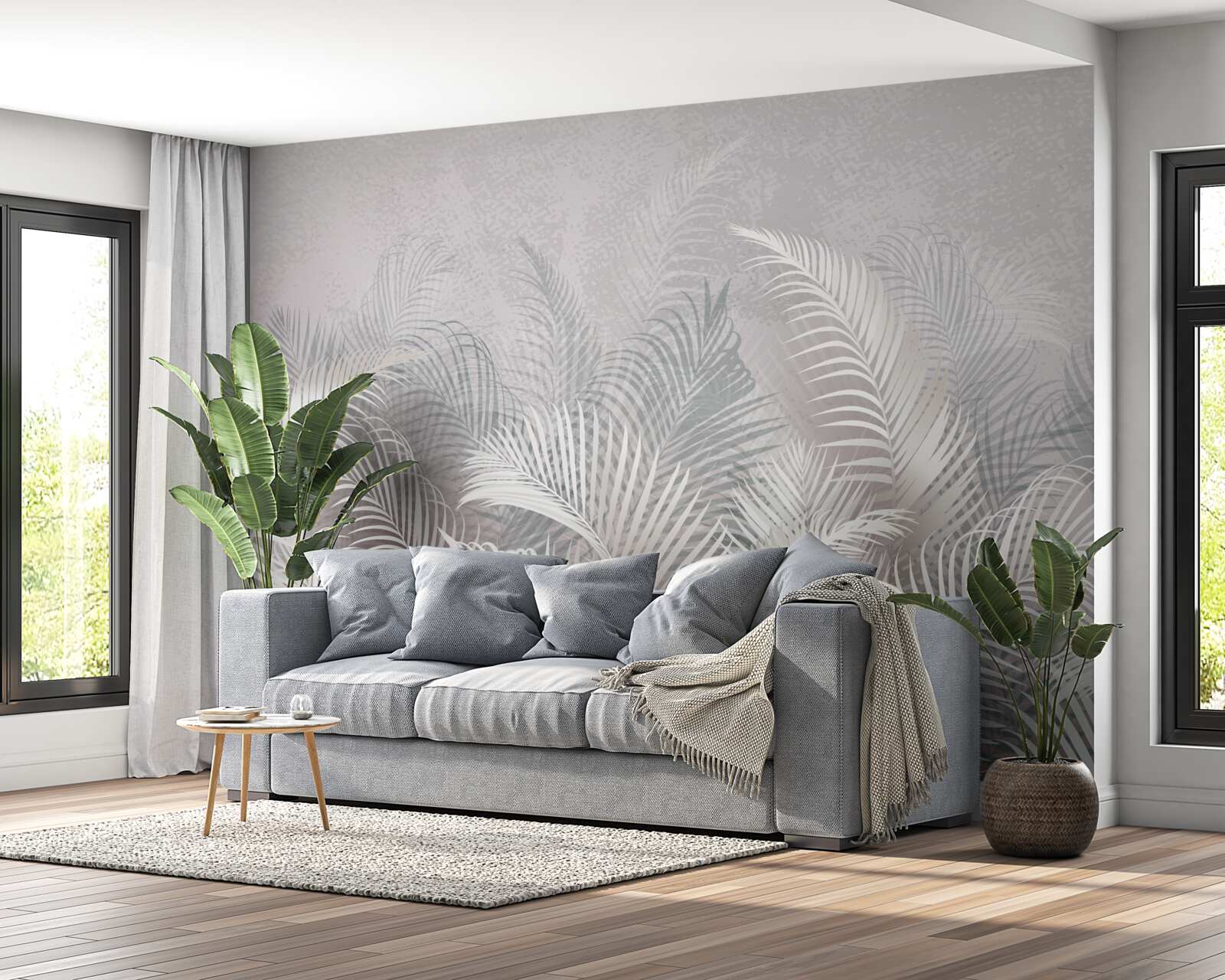 Fototapet ceața învăluie ușor frunzele maiestuoase de palmier