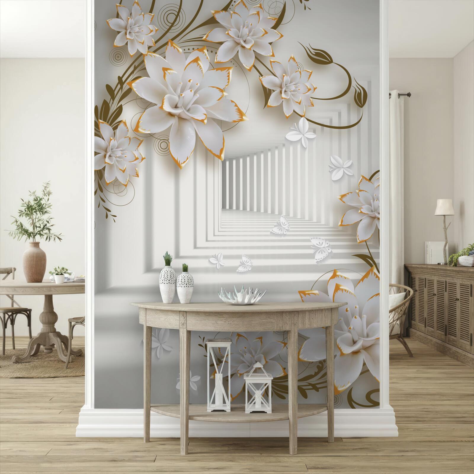 Fototapet coridorul acoperit cu flori de lotus se întinde în depărtare