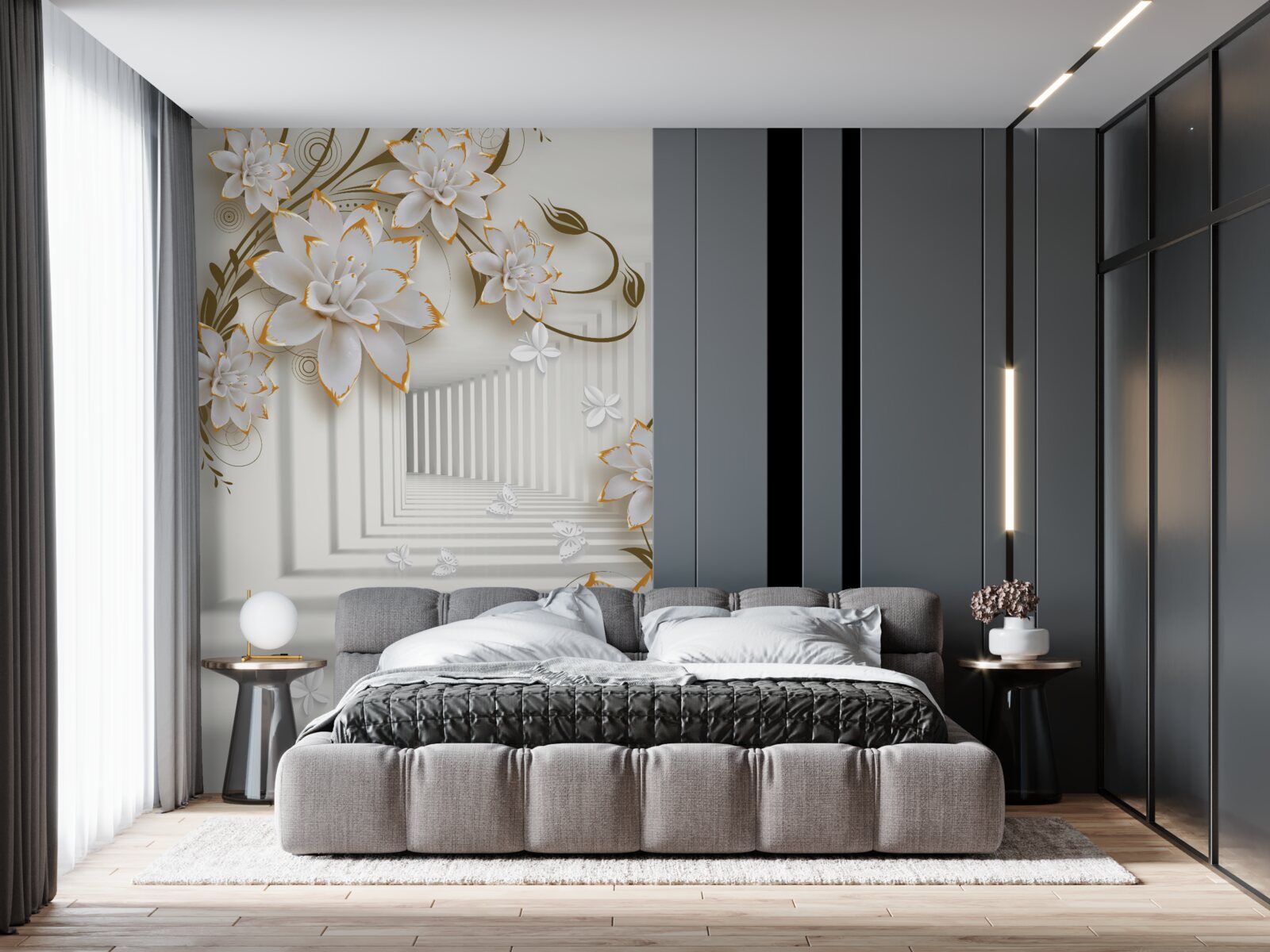 Fototapet coridorul acoperit cu flori de lotus se întinde în depărtare