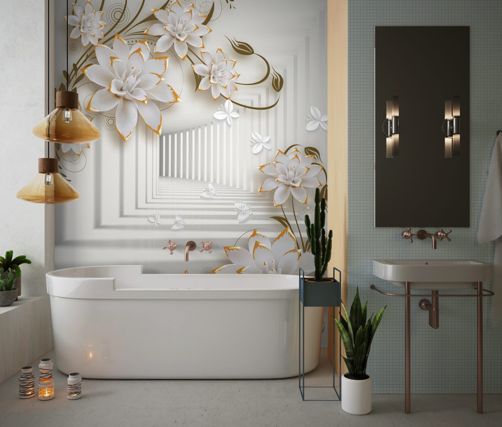 Fototapet coridorul acoperit cu flori de lotus se întinde în depărtare